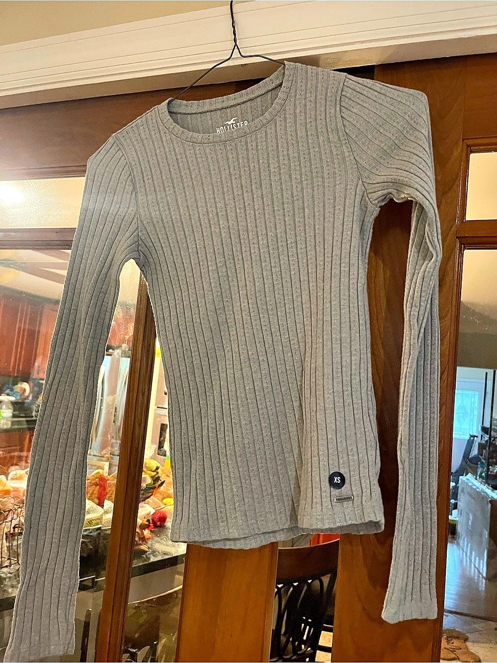 Hollister Must-Have Collection Ribbed Long Sleeve Top Gray XS